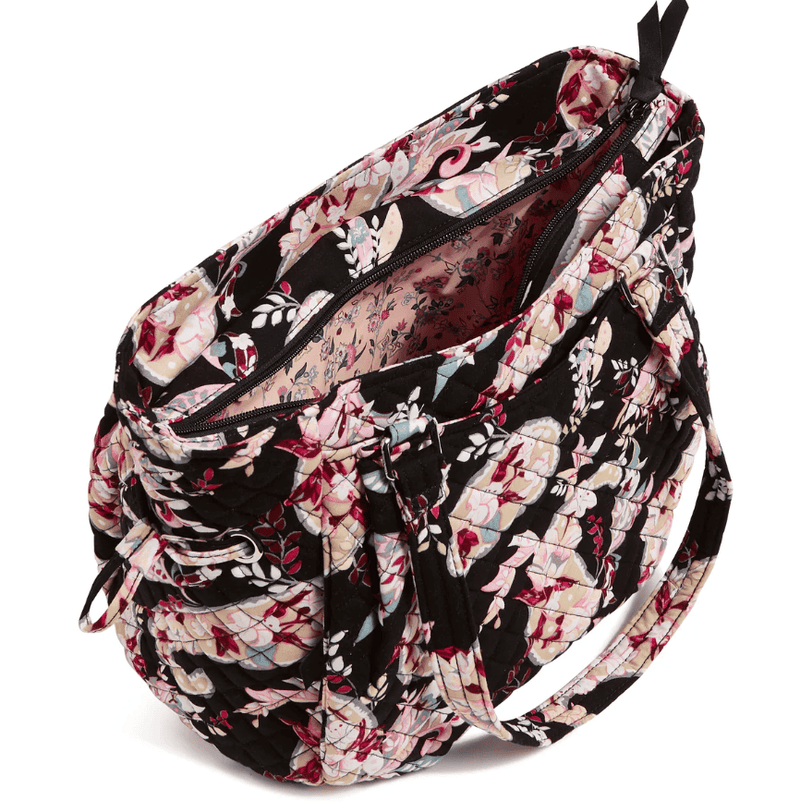 Botanical Paisley Glenna satchel purse with dual straps, cinchable sides, and exterior slip and zip pockets.