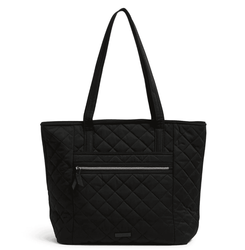 Vera Bradley Vera Tote in Performance Twill Black with zip top, slip and zip pockets, and water-repellent finish