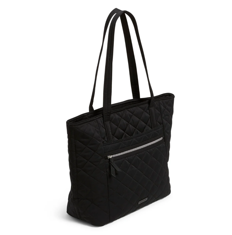 Vera Bradley Vera Tote in Performance Twill Black with zip top, slip and zip pockets, and water-repellent finish