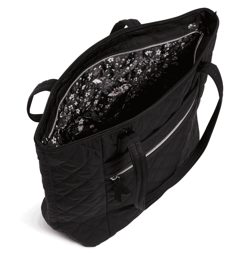 Vera Bradley Vera Tote in Performance Twill Black with zip top, slip and zip pockets, and water-repellent finish