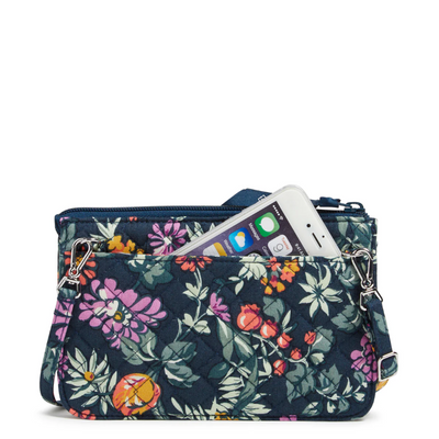 Vera Bradley RFID Wallet Crossbody in Botanical Ditsy with recycled cotton, flap & zip closures, card slots, and adjustable strap
