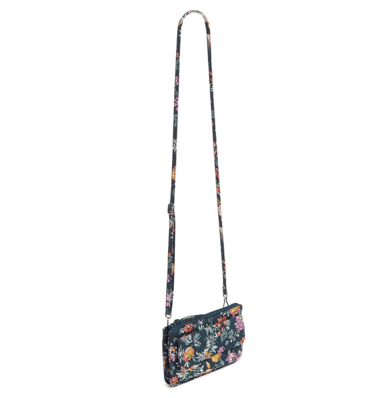 Vera Bradley RFID Wallet Crossbody in Botanical Ditsy with recycled cotton, flap & zip closures, card slots, and adjustable strap
