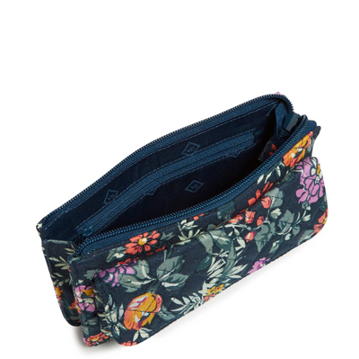 Vera Bradley RFID Wallet Crossbody in Botanical Ditsy with recycled cotton, flap & zip closures, card slots, and adjustable strap
