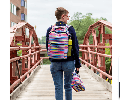 Scout Pack Leader backpack in Line Up print with padded shoulder straps, laptop sleeve, and multiple zippered compartments