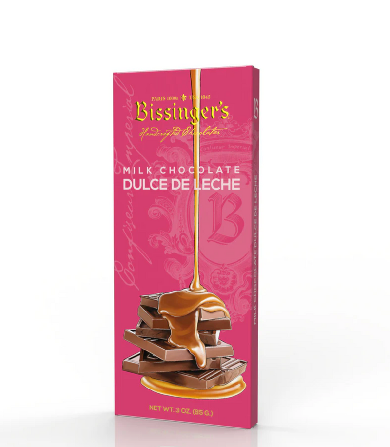 3 oz milk chocolate bar filled with rich dulce de leche caramel, enhanced with fleur de sel and a hint of cinnamon.

