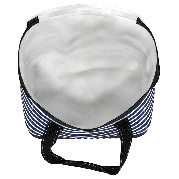 Large soft cooler in Sea Biscuit print with reinforced bottom, zip closure, and pockets—holds up to 30 cans plus ice packs.