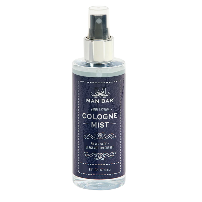 Silver Sage & Bergamot cologne mist spray bottle, sleek black label with silver cap, 6 oz masculine fragrance.