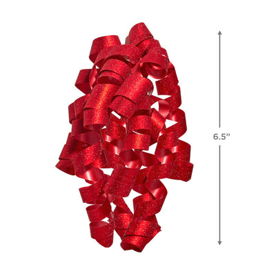 Hallmark red curly ribbon gift bow with glittery finish and self-adhesive backing, featuring cascading red curls for gift wrapping.