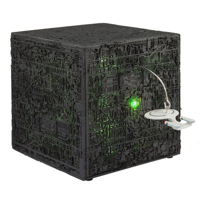 Star Trek tabletop decoration with Borg cube lit up in green from The Next Generation with light and sound features
