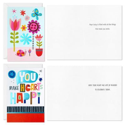 Boxed set of trendy all-occasion cards with colorful lettering, pastel backgrounds, foil accents, birthday, encouragement, Hallmark, 12 cards.