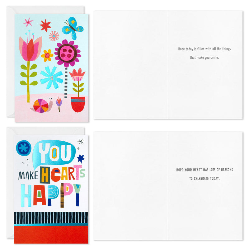Boxed set of trendy all-occasion cards with colorful lettering, pastel backgrounds, foil accents, birthday, encouragement, Hallmark, 12 cards.