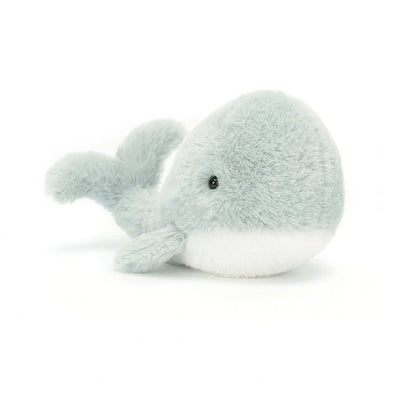 Gray Jellycat Wavelly Whale plush toy.
