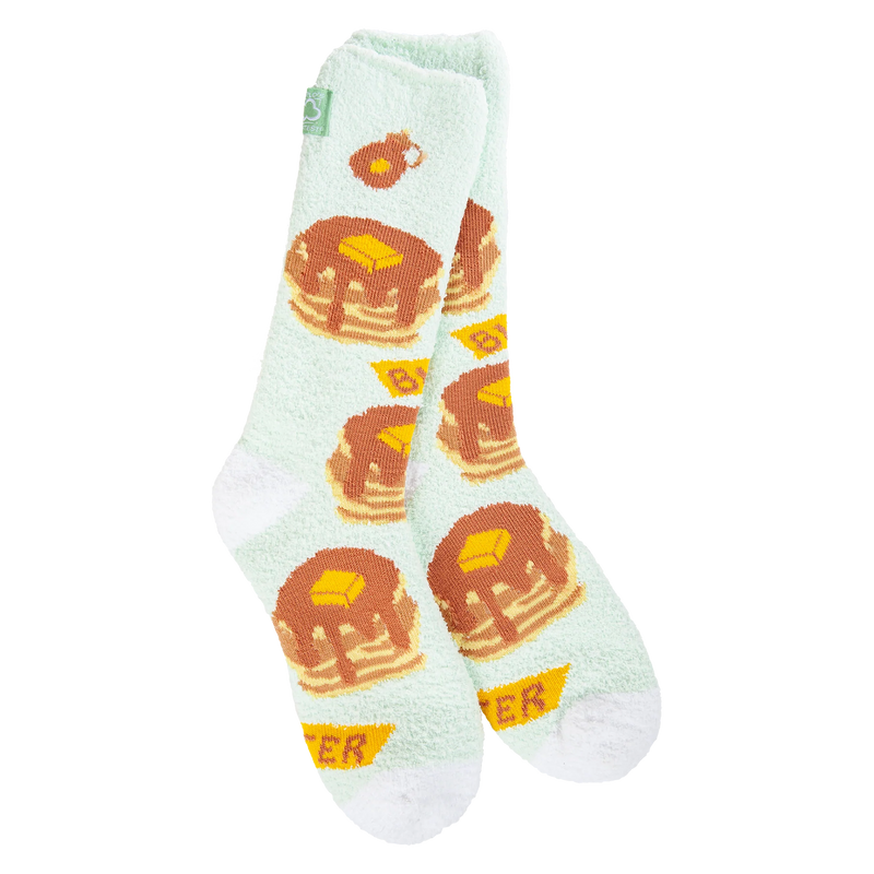 Cozy Breakfast Crew Pancakes socks with fun breakfast design and ultra-soft knit for all-day comfort.