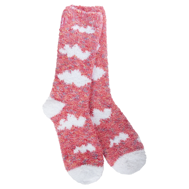 Ultra-soft pastel confetti knit cloud crew socks with a plush, cozy texture.