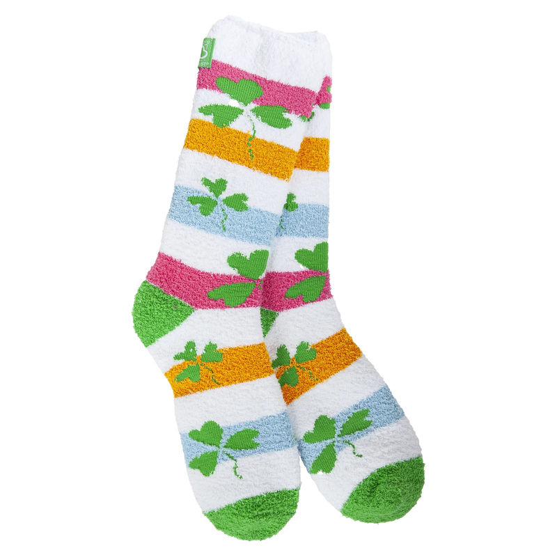 World’s Softest Feeling Lucky crew socks in festive green, designed for St. Patrick’s Day with cozy plush comfort.