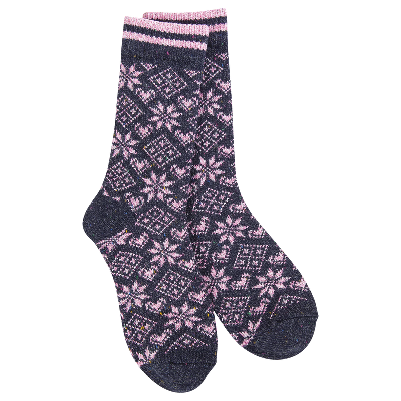 Holiday Confetti Crew socks in Diamond Denim color with a festive design, ultra-soft texture, perfect for cozy winter comfort or gift giving.