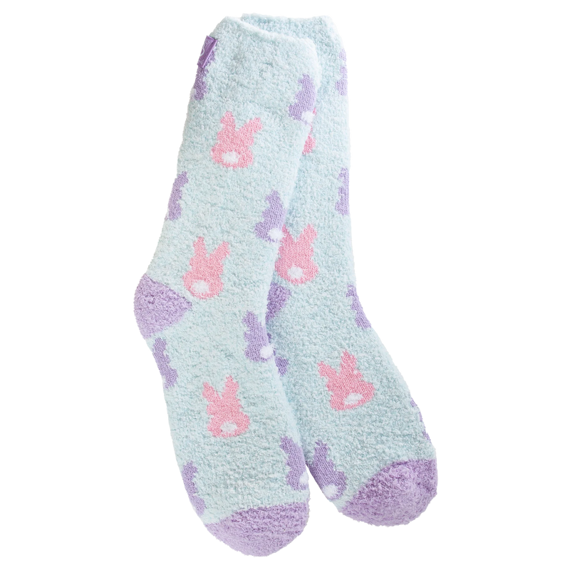 Soft pastel Easter crew socks with cozy knit and Peeps-inspired design, perfect for spring comfort and seasonal style.