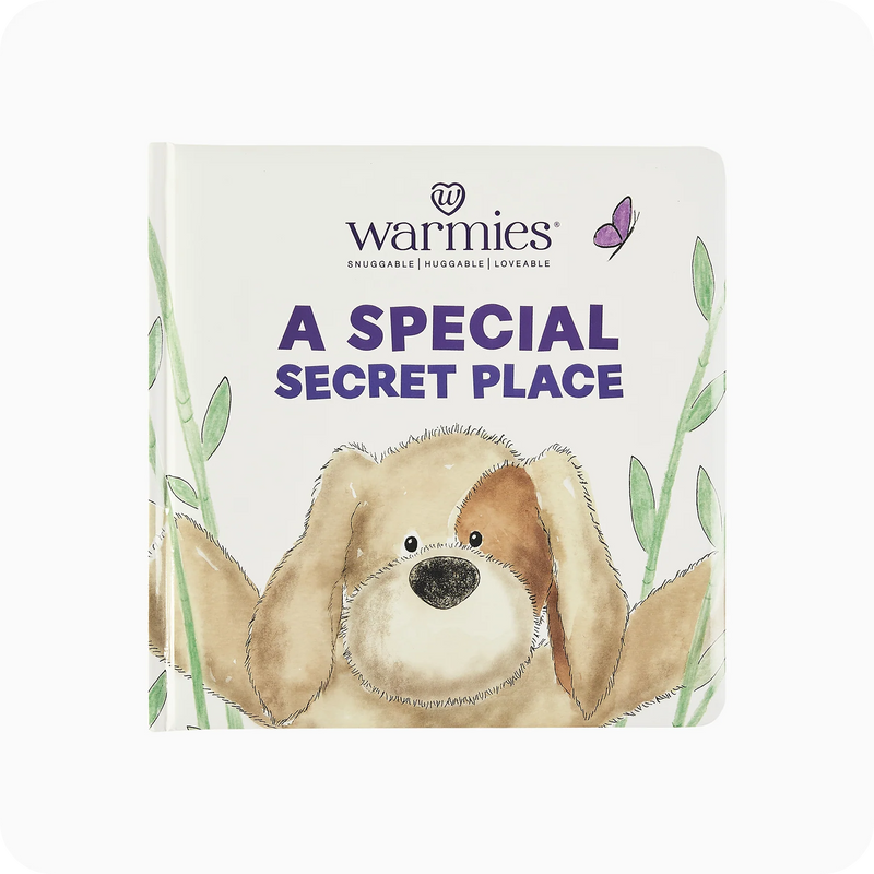 Warmies Special Secret Place board book with soft padded cover and rounded edges, perfect for introducing toddlers to reading in a cozy setting.