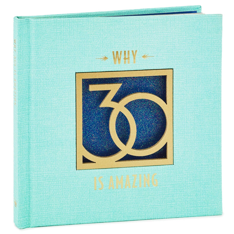 Hallmark Why 30 Is Amazing blue birthday book with gold foil and die-cut 30 cover design