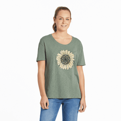 Women's Detailed Sunflower Relaxed Fit Slub Tee