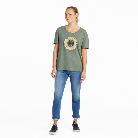 Detailed Sunflower Relaxed Fit Slub Tee Women&
