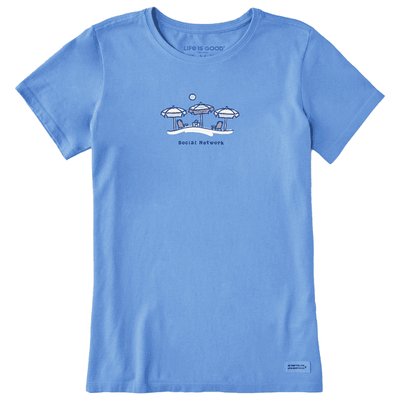 Women’s lightweight Crusher-LITE tee with colorful umbrella graphic symbolizing social network on soft cotton fabric.

