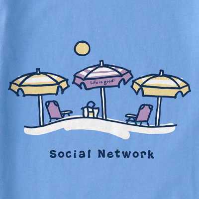 Women’s lightweight Crusher-LITE tee with colorful umbrella graphic symbolizing social network on soft cotton fabric.

