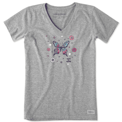 Tie Dye Retro Butterfly Flowers Crusher-LITE Vee Women's
