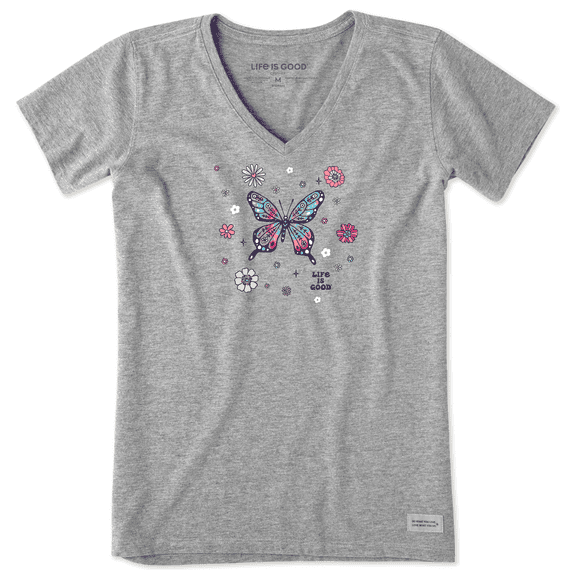 Tie Dye Retro Butterfly Flowers Crusher-LITE Vee Women&