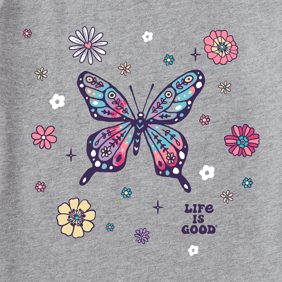 Tie Dye Retro Butterfly Flowers Crusher-LITE Vee Women&