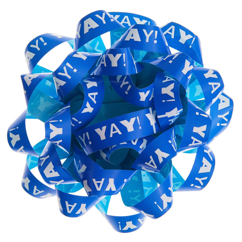 Blue "Yay!"/Aqua Recyclable Gift Bow 4.6"