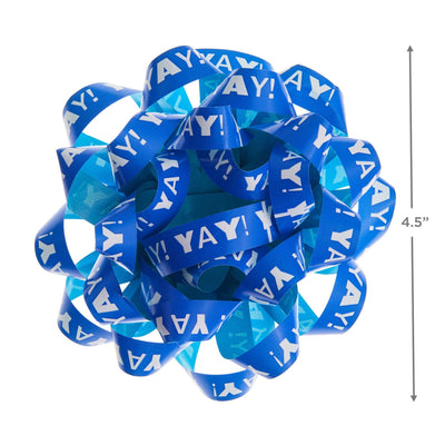 Blue "Yay!"/Aqua Recyclable Gift Bow 4.6"