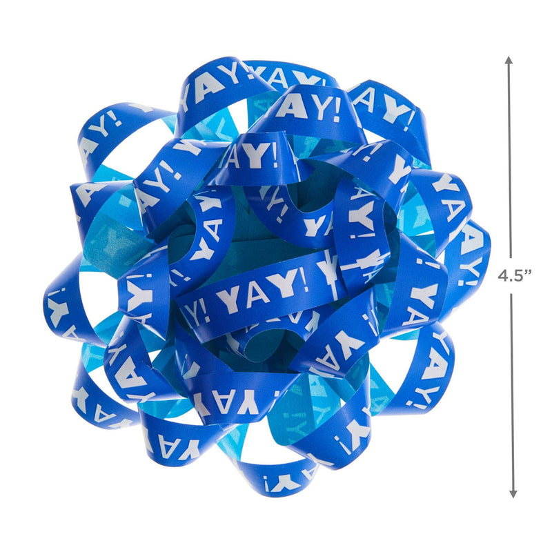 Blue "Yay!"/Aqua Recyclable Gift Bow 4.6"