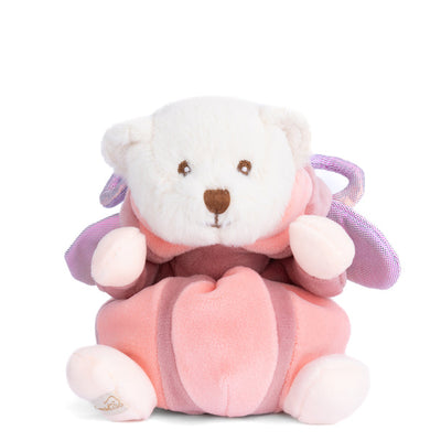 Plush Ziggy bear in a rose butterfly costume with soft wings, 6 inches tall, perfect for cuddles and imaginative play.

