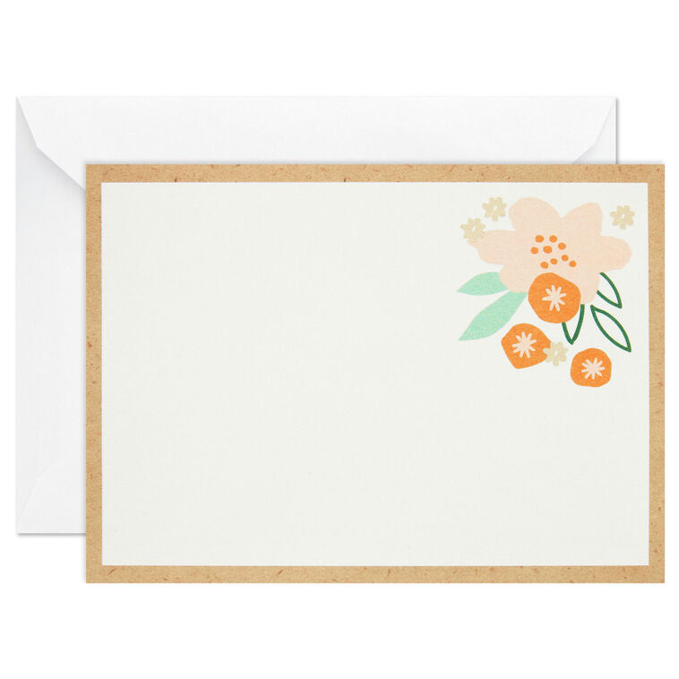 Ivory Floral Flat Note Cards in Caddy, Box of 40