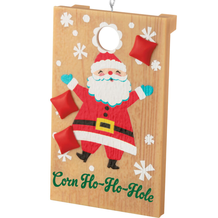 Set of 2 Christmas cornhole board ornaments with Santa design and red and green beanbags, festive holiday decoration

