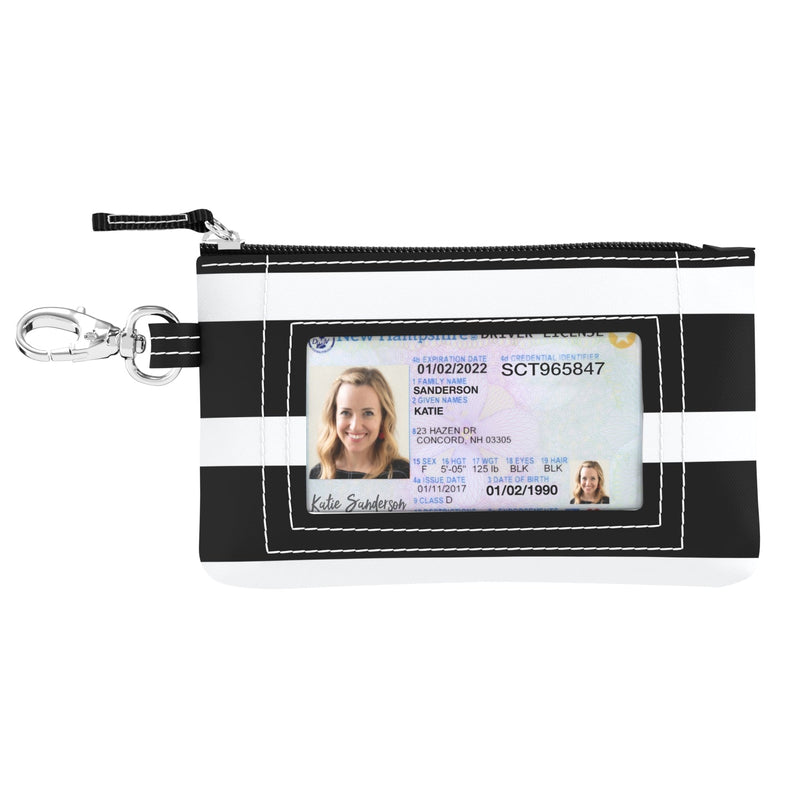 Late Bloomer IDKase card holder with key clasp, clear ID window, and slim design in water-resistant coated cotton.