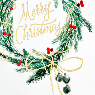 Pine and Berry Wreath Packaged Christmas Cards, Set of 5