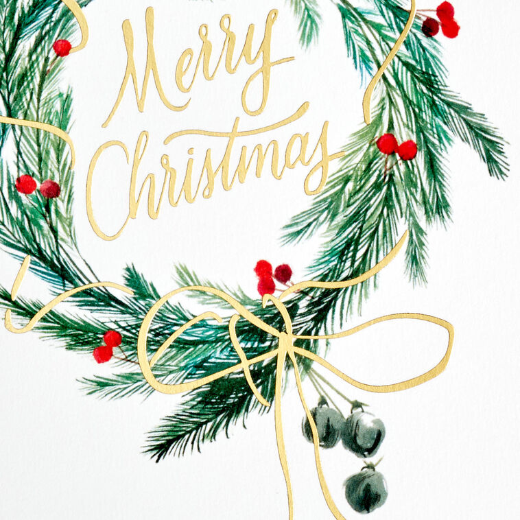 Pine and Berry Wreath Packaged Christmas Cards, Set of 5
