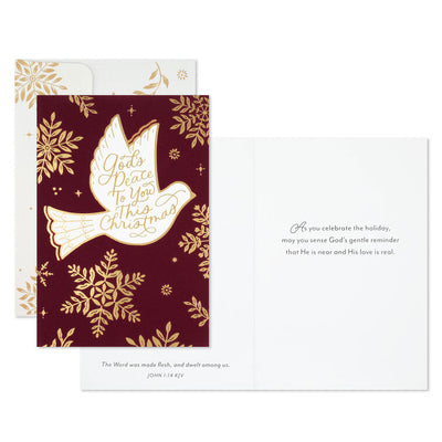 Dove of Peace on Burgundy Religious Boxed Christmas Cards, Pack of 16