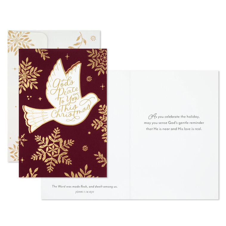 Dove of Peace on Burgundy Religious Boxed Christmas Cards, Pack of 16