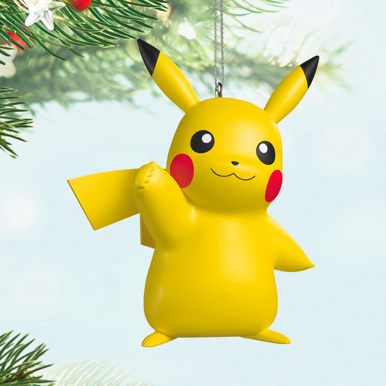 Hallmark Keepsake Pokémon Pikachu Christmas ornament featuring a cheerful, waving Pikachu with red cheeks and bright eyes.
