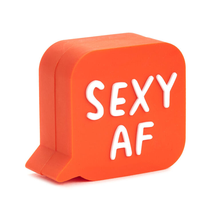 Hallmark Charmers orange silicone drink charm with "Sexy AF" white word bubble design.