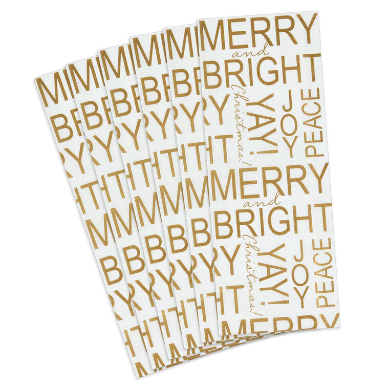 Gold Messages on White Christmas Tissue Paper, 6 sheets