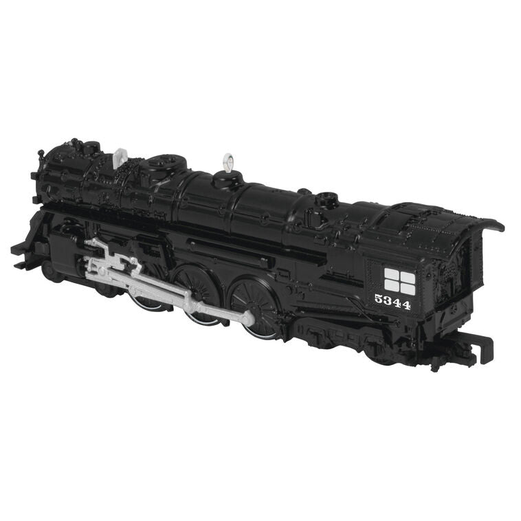 Mini New York Central 700E Hudson locomotive ornament, black die-cast metal train with turning wheels, Hallmark Lionel Trains collectible
