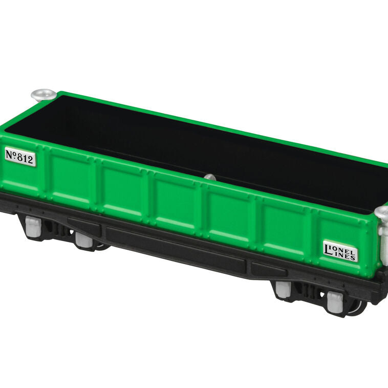 Hallmark Keepsake Lionel 812 Gondola Car ornament, green die-cast metal open-top railroad car with wheels that turn, for Lionel Trains collectors