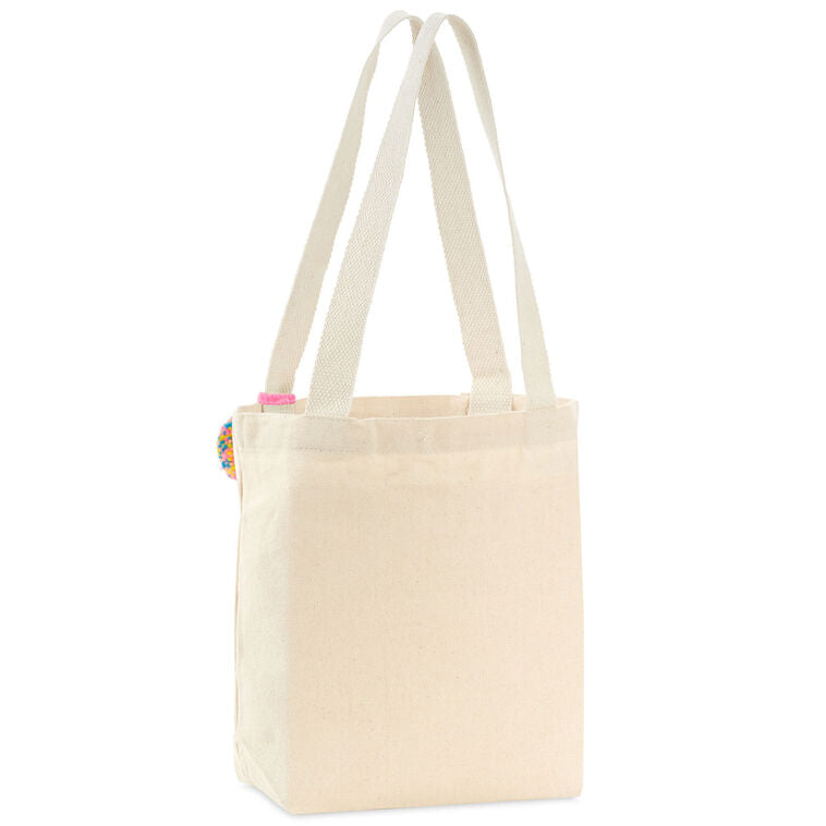 Hallmark 10.5-inch Do What You Love square fabric gift bag with retro lettering and pom-pom
