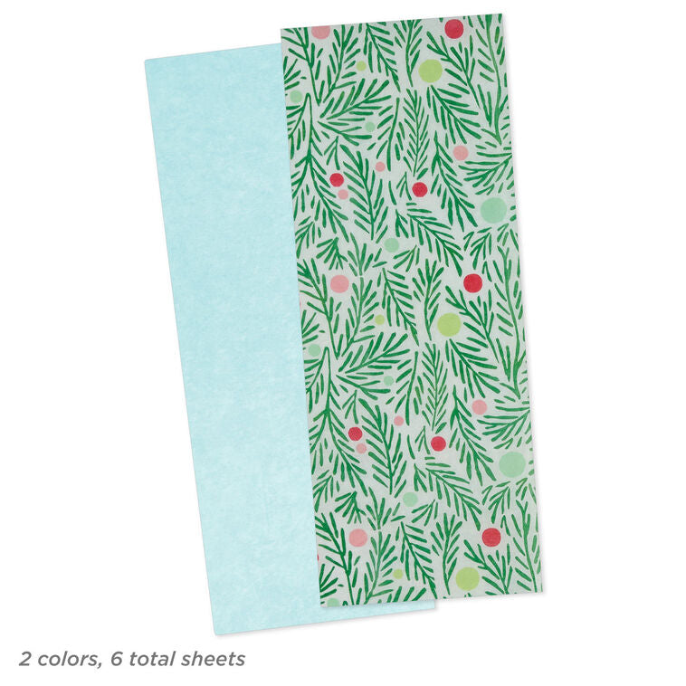 Light Blue/Boughs and Dots 2-Pack Holiday Tissue Paper, 6 sheets