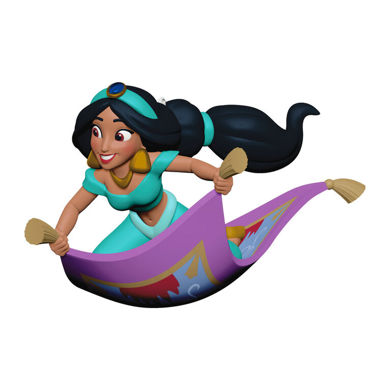 Hallmark Keepsake Disney Jasmine rides magic carpet ornament, turquoise outfit, purple and gold carpet, Christmas tree decoration