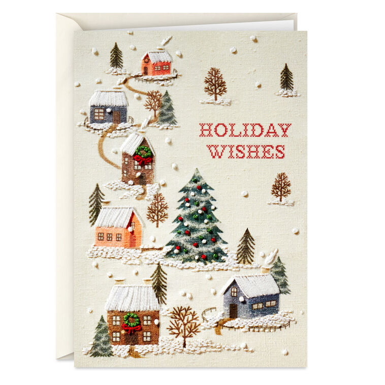 Needlepoint Homes and Trees Boxed Christmas Cards, Pack of 16